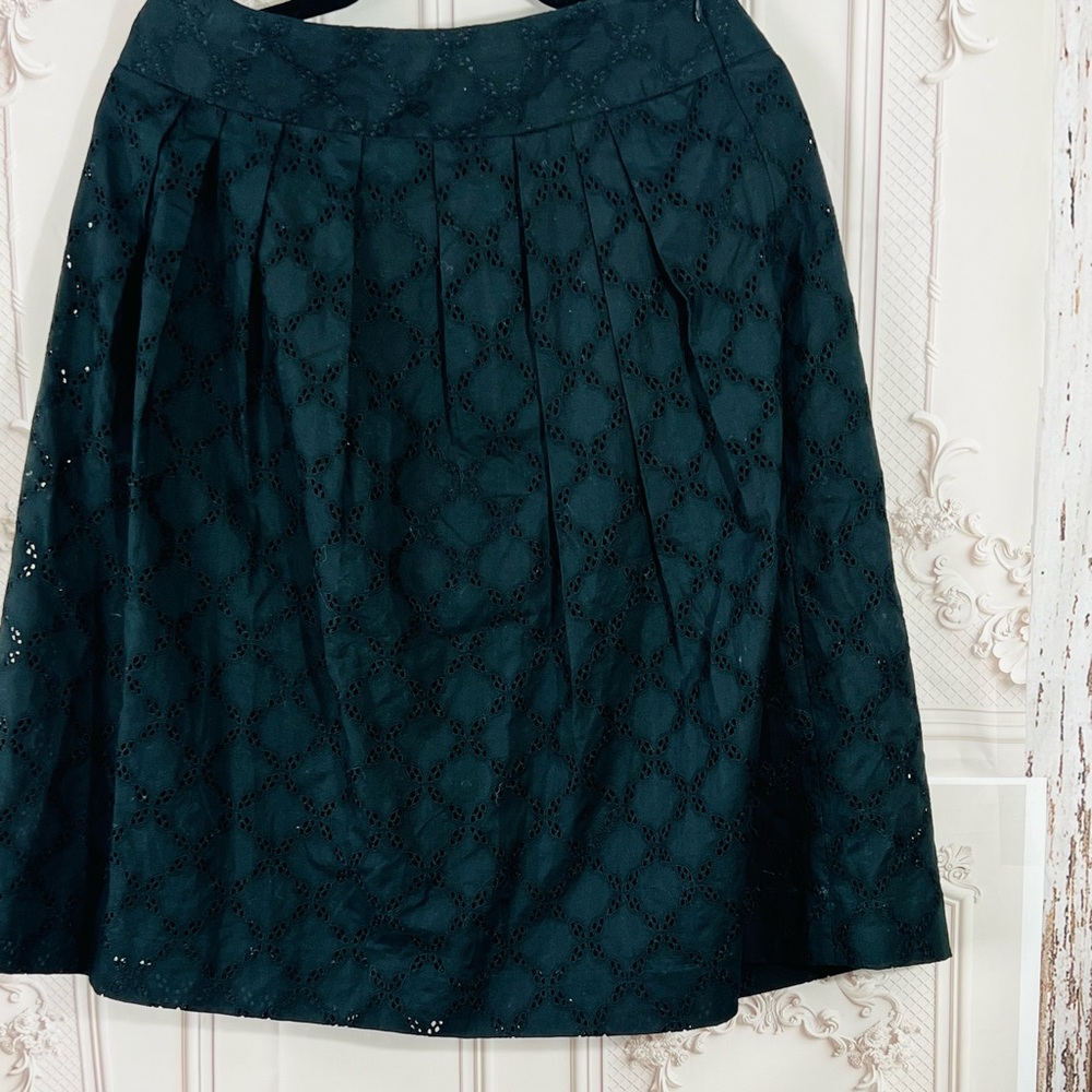 Ann Taylor Loft Skirt Womens Black Floral Embroidered Lace Pleated size 4